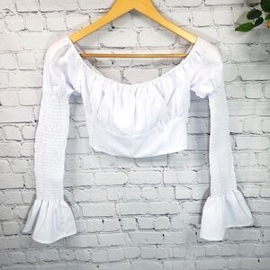 MISSGUIDED Bardot Style Crop Top White Size 2